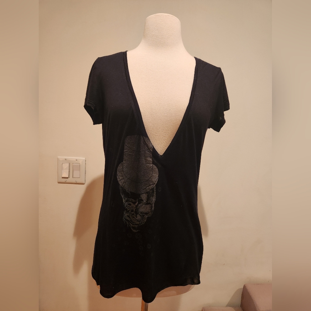 Thomas Wylde Black Graphic Plunge Tee, US Size S